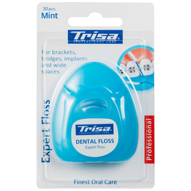 TRISA Expert Floss Зубной флосс для брекетов, мостов, имплантатов и широких межзубных промежутков, с мятой, 30 м