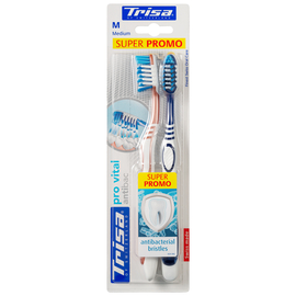 TRISA Extra Pro Vital Antibac Зубная щетка, средней жесткости, 2 шт.