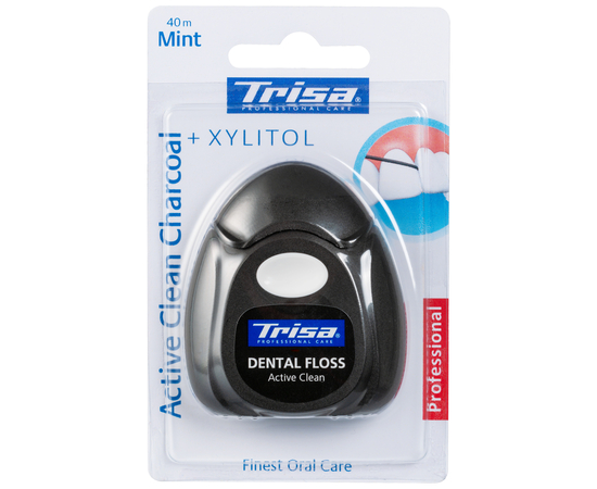 TRISA Active Clean Зубной флосс, с активированным углем, мятой и ксилитом, 40 м
