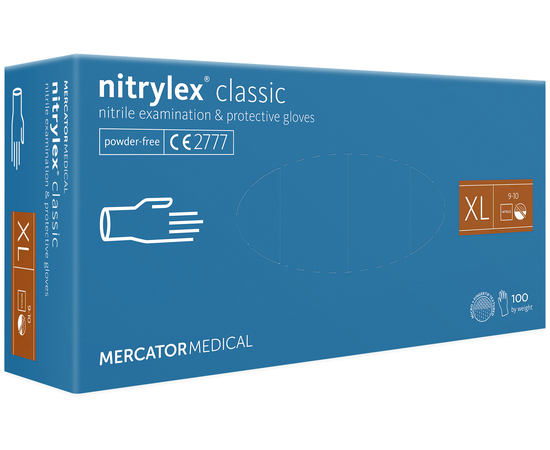 Перчатки нитриловые NITRYLEX Classic, неопудренные, диагностические, синие, размер XL, 100 шт. (50 пар)