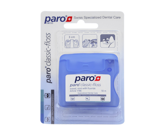 paro® classic-floss Зубная нить, вощеная, с мятой и фторидом, 50 м