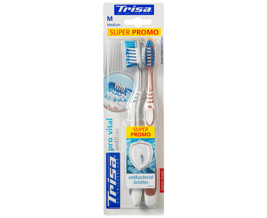 TRISA Extra Pro Vital Antibac Зубная щетка, средней жесткости, 2 шт., изображение 2