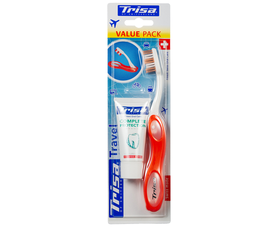 TRISA Travel Зубная щетка, мягкая/средней жесткости + бесплатно TRISA Полная защита Зубная паста, 15 мл, изображение 3