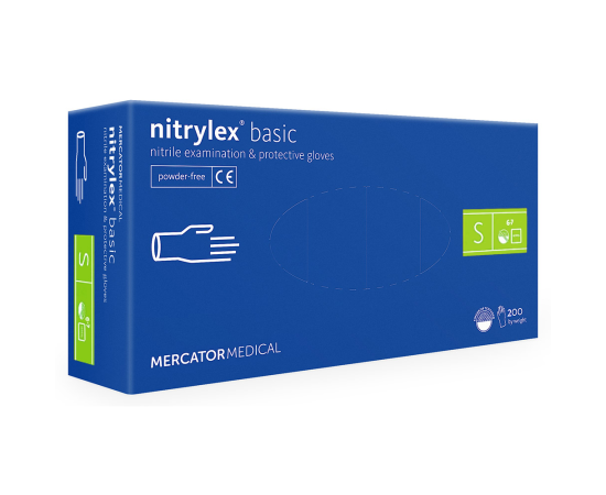 Рукавички нітрилові NITRYLEX Basic, неопудрені діагностичні, сині, розмір S, 200 шт. (100 пар)
