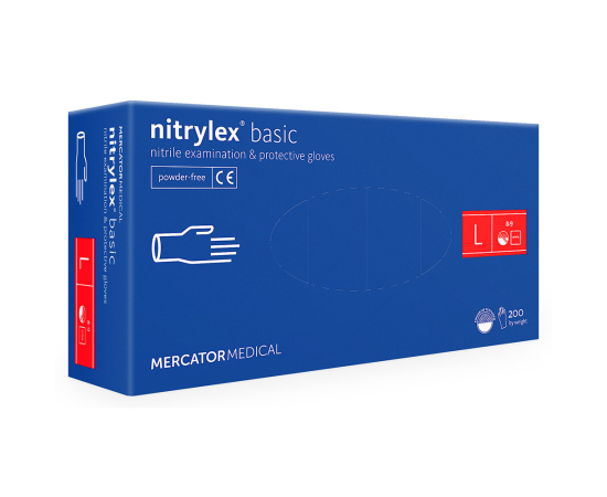 Рукавички нітрилові NITRYLEX Basic, неопудрені, діагностичні, сині, розмір L, 200 шт. (100 пар)