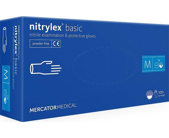 Рукавички нітрилові NITRYLEX Basic, неопудрені, діагностичні, сині, розмір M, 100 шт. (50 пар)