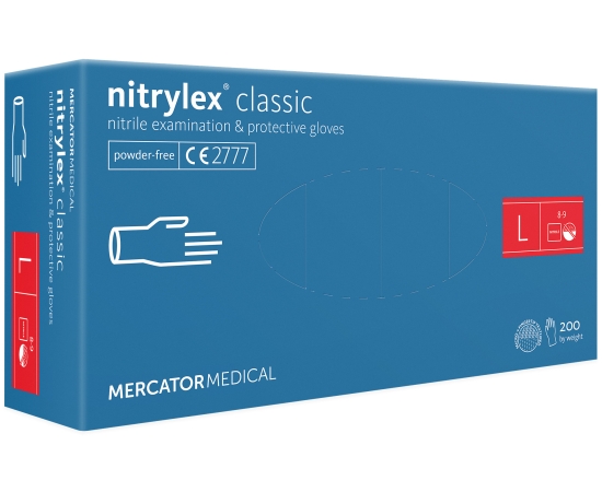 Перчатки нитриловые NITRYLEX Classic, неопудренные, диагностические, синие, размер L, 200 шт. (100 пар)