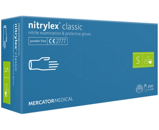 Перчатки нитриловые NITRYLEX Classic, неопудренные, диагностические, синие, размер S, 200 шт. (100 пар)