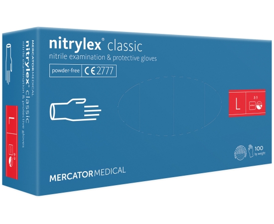 Перчатки нитриловые NITRYLEX Classic, неопудренные, диагностические, синие, размер L, 100 шт. (50 пар)