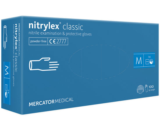 Перчатки нитриловые NITRYLEX Classic, неопудренные, диагностические, синие, размер M, 100 шт. (50 пар)